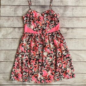 AQUA Abstract Floral Print Dress Thin Strap Women’s Size Small Pink